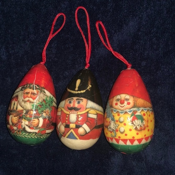 Vintage Paper Mache Kitschy Snowman, Santa Claus and Clown Ornaments - Picture 1 of 7